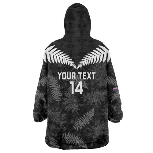 Custom New Zealand Silver Fern Football Wearable Blanket Hoodie Go Aotearoa Grunge Black - Aussie Hoodie