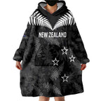 Custom New Zealand Silver Fern Football Wearable Blanket Hoodie Go Aotearoa Grunge Black - Aussie Hoodie