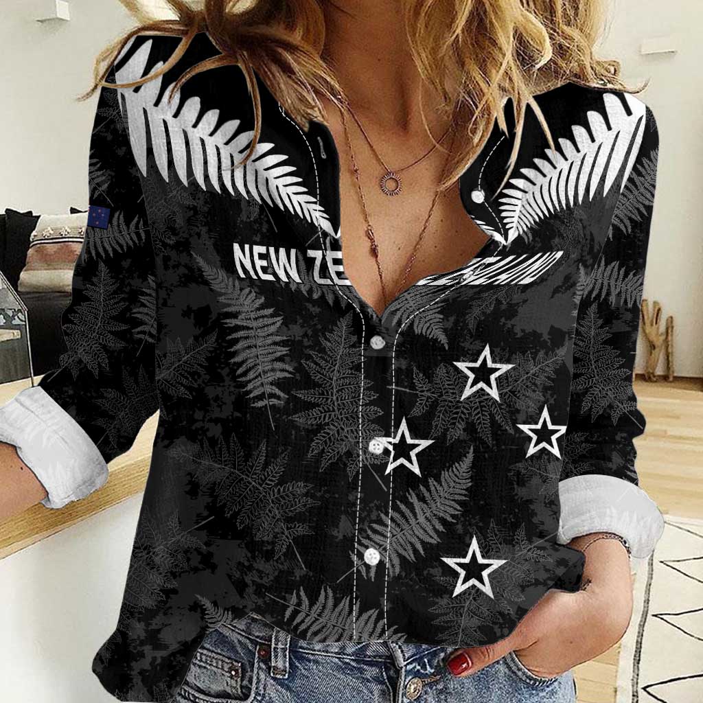 Custom New Zealand Silver Fern Football Women Casual Shirt Go Aotearoa Grunge Black - Aussie Hoodie