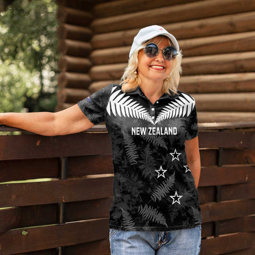 Custom New Zealand Silver Fern Football Women Polo Shirt Go Aotearoa Grunge Black - Aussie Hoodie