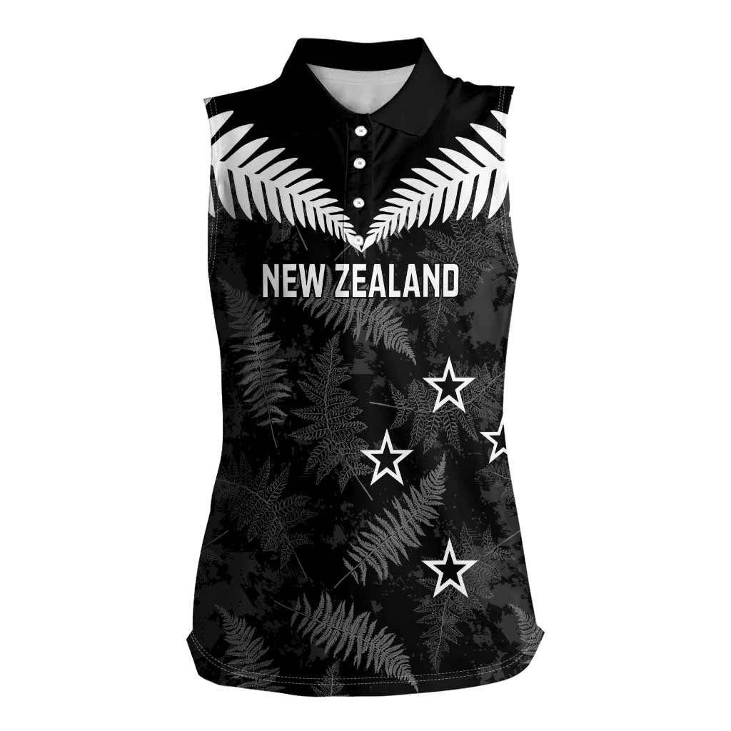Custom New Zealand Silver Fern Football Women Sleeveless Polo Shirt Go Aotearoa Grunge Black - Aussie Hoodie