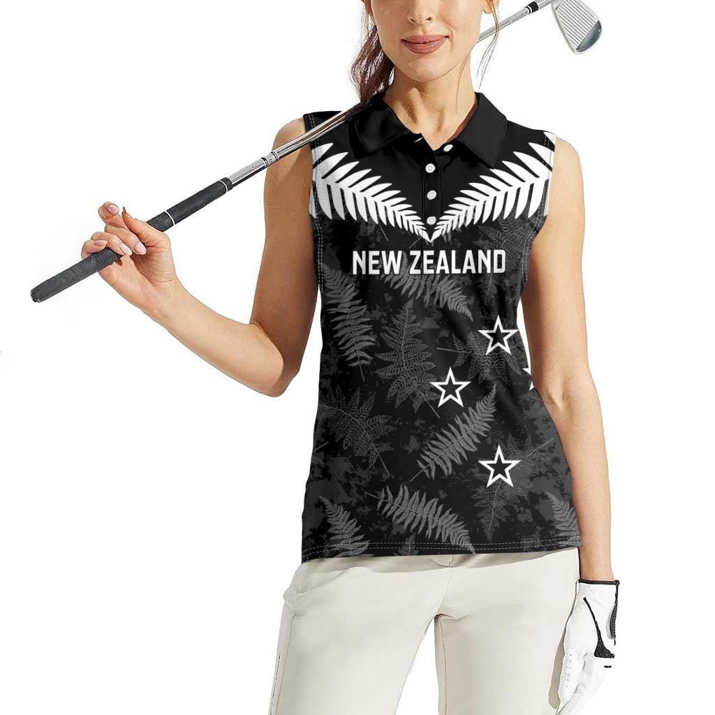 Custom New Zealand Silver Fern Football Women Sleeveless Polo Shirt Go Aotearoa Grunge Black - Aussie Hoodie
