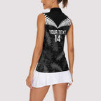 Custom New Zealand Silver Fern Football Women Sleeveless Polo Shirt Go Aotearoa Grunge Black - Aussie Hoodie
