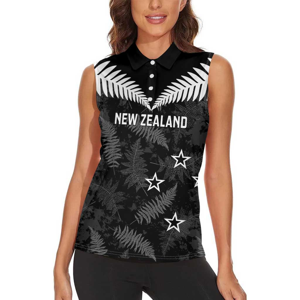 Custom New Zealand Silver Fern Football Women Sleeveless Polo Shirt Go Aotearoa Grunge Black - Aussie Hoodie