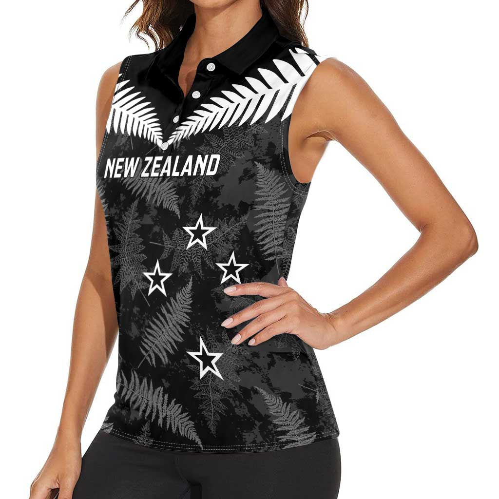Custom New Zealand Silver Fern Football Women Sleeveless Polo Shirt Go Aotearoa Grunge Black - Aussie Hoodie