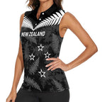 Custom New Zealand Silver Fern Football Women Sleeveless Polo Shirt Go Aotearoa Grunge Black - Aussie Hoodie