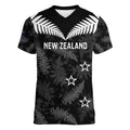 Custom New Zealand Silver Fern Football Women V-Neck T-Shirt Go Aotearoa Grunge Black - Aussie Hoodie