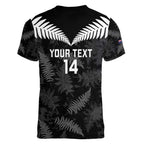 Custom New Zealand Silver Fern Football Women V-Neck T-Shirt Go Aotearoa Grunge Black - Aussie Hoodie