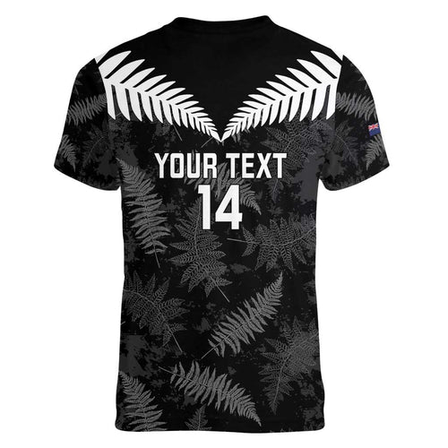 Custom New Zealand Silver Fern Football Women V-Neck T-Shirt Go Aotearoa Grunge Black - Aussie Hoodie