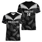 Custom New Zealand Silver Fern Football Women V-Neck T-Shirt Go Aotearoa Grunge Black - Aussie Hoodie