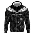 Custom New Zealand Silver Fern Football Zip Hoodie Go Aotearoa Grunge Black - Aussie Hoodie