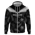 Custom New Zealand Silver Fern Football Zip Hoodie Go Aotearoa Grunge Black - Aussie Hoodie