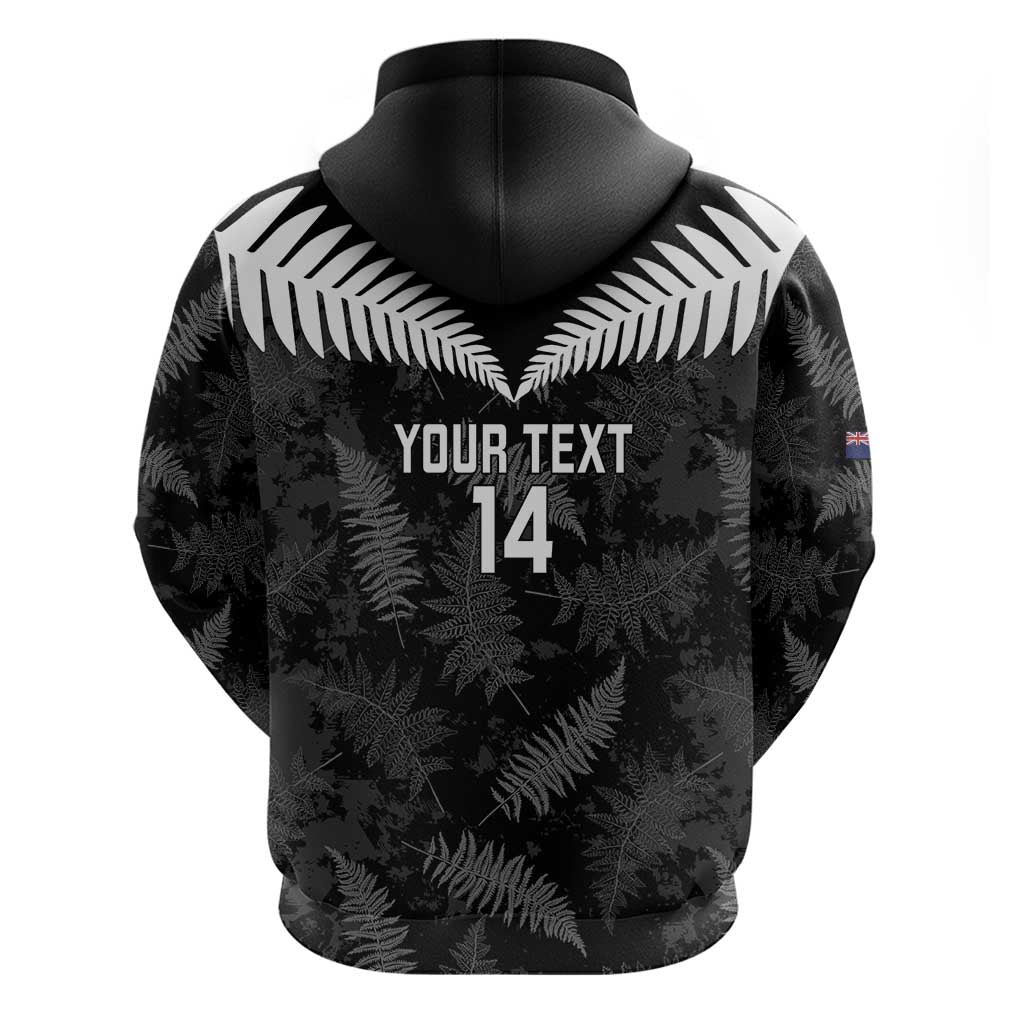 Custom New Zealand Silver Fern Football Zip Hoodie Go Aotearoa Grunge Black - Aussie Hoodie