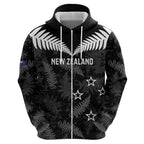 Custom New Zealand Silver Fern Football Zip Hoodie Go Aotearoa Grunge Black - Aussie Hoodie