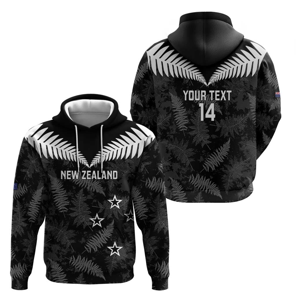 Custom New Zealand Silver Fern Football Zip Hoodie Go Aotearoa Grunge Black - Aussie Hoodie