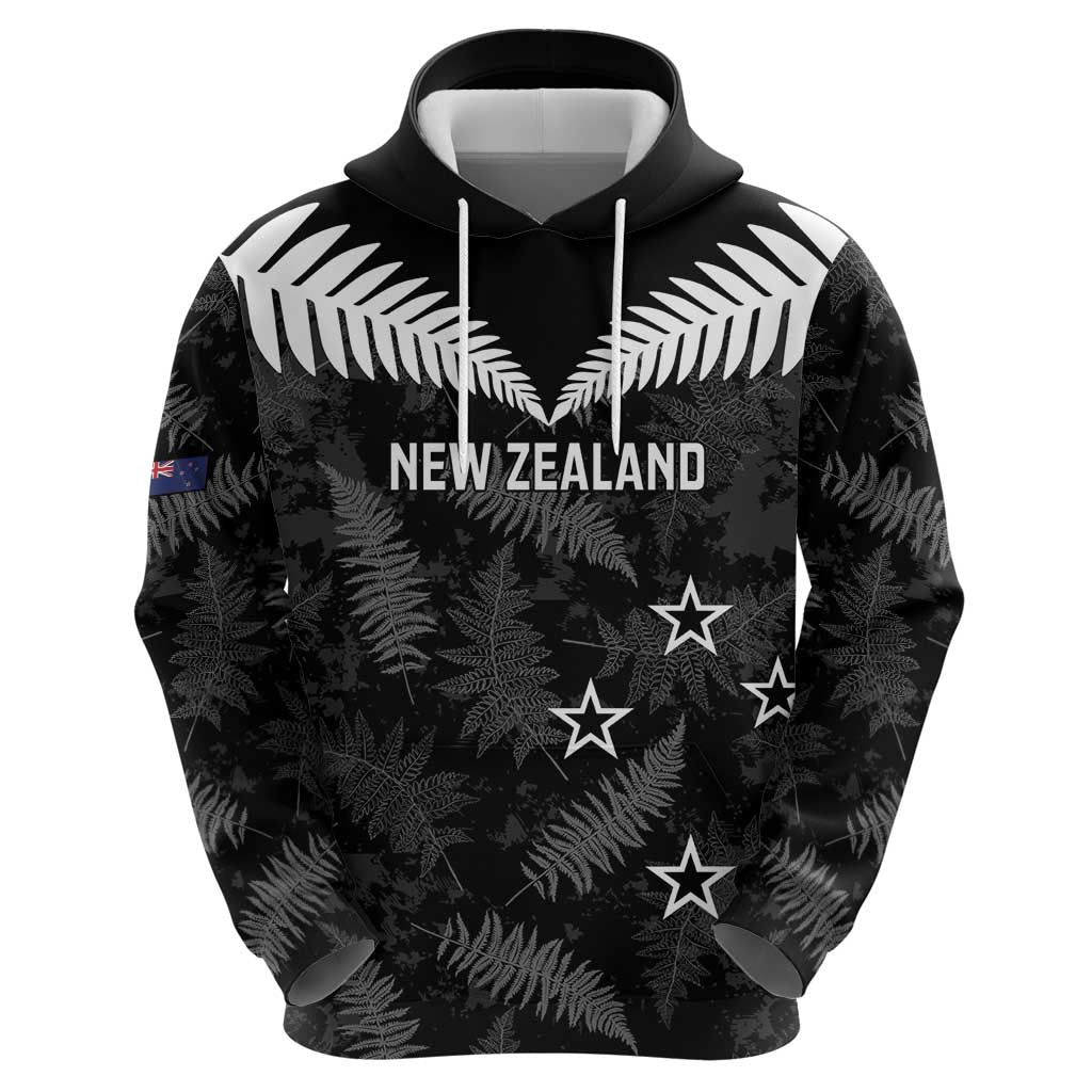 Custom New Zealand Silver Fern Football Zip Hoodie Go Aotearoa Grunge Black - Aussie Hoodie