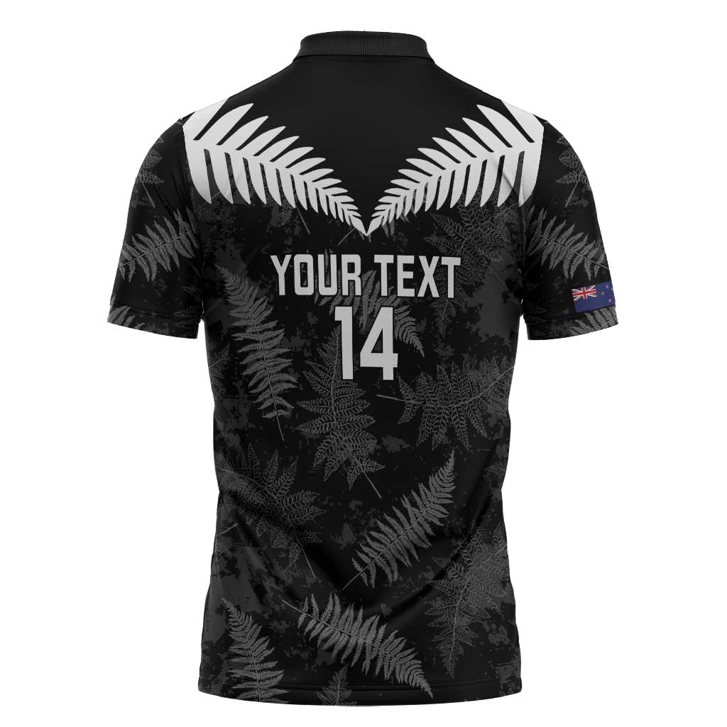 Custom New Zealand Silver Fern Football Zipper Polo Shirt Go Aotearoa Grunge Black - Aussie Hoodie