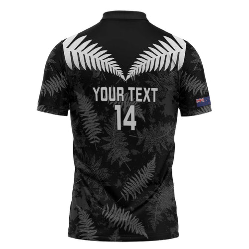 Custom New Zealand Silver Fern Football Zipper Polo Shirt Go Aotearoa Grunge Black - Aussie Hoodie