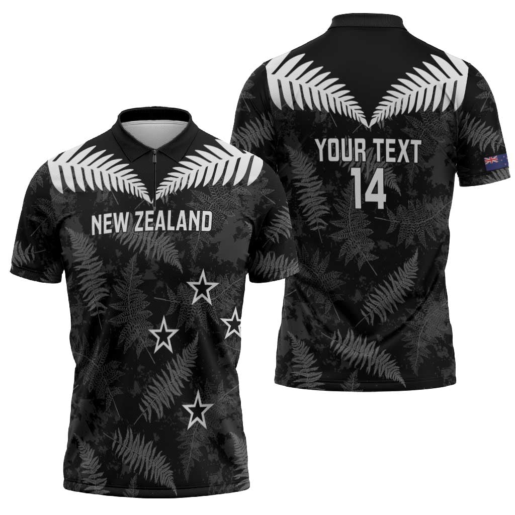 Custom New Zealand Silver Fern Football Zipper Polo Shirt Go Aotearoa Grunge Black - Aussie Hoodie