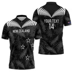 Custom New Zealand Silver Fern Football Zipper Polo Shirt Go Aotearoa Grunge Black - Aussie Hoodie