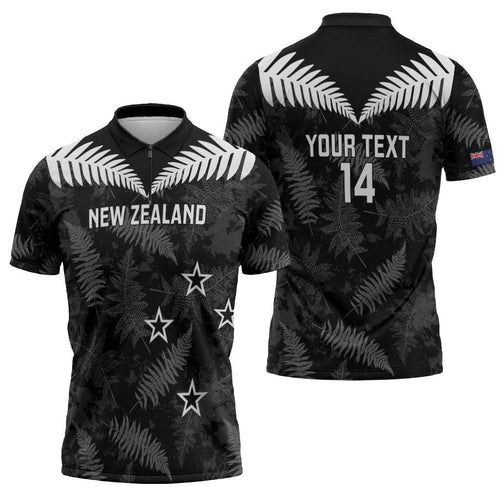 Custom New Zealand Silver Fern Football Zipper Polo Shirt Go Aotearoa Grunge Black - Aussie Hoodie