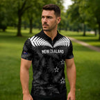 Custom New Zealand Silver Fern Football Zipper Polo Shirt Go Aotearoa Grunge Black - Aussie Hoodie