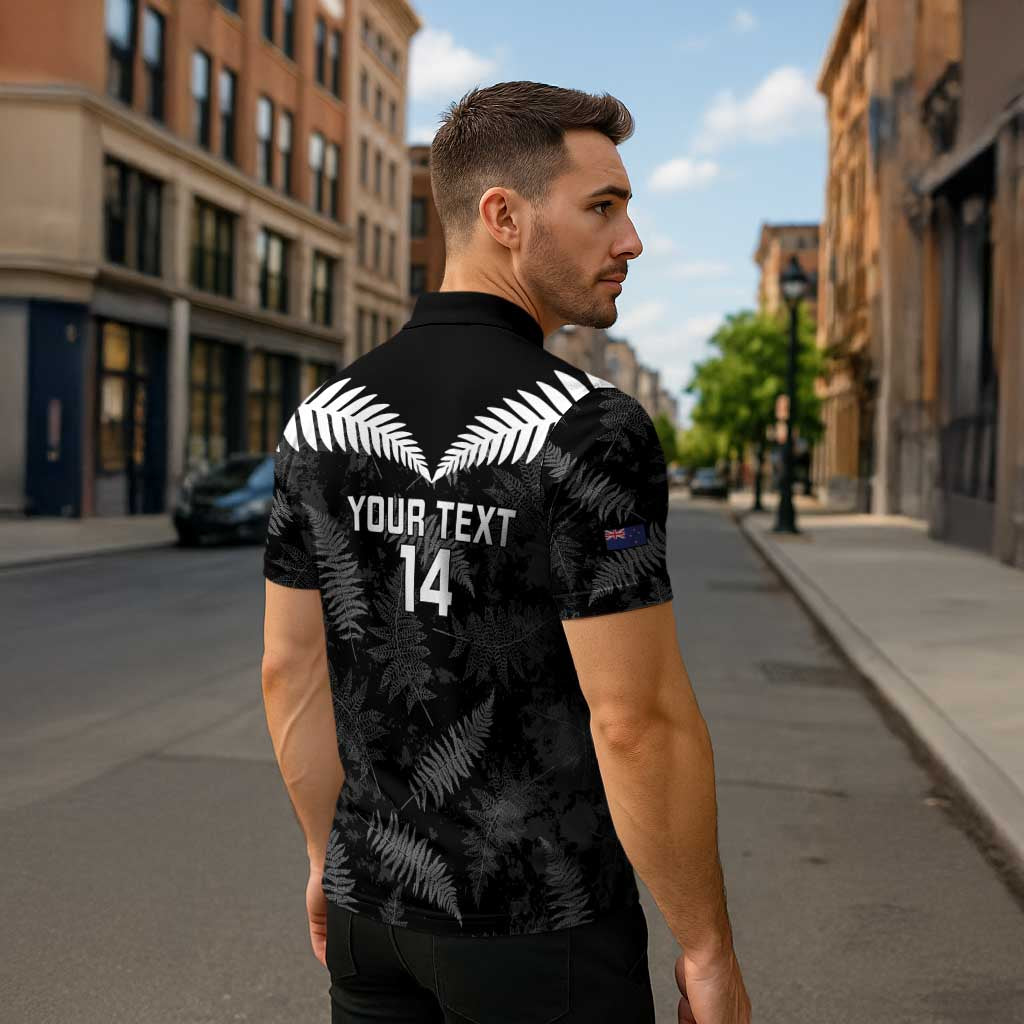 Custom New Zealand Silver Fern Football Zipper Polo Shirt Go Aotearoa Grunge Black - Aussie Hoodie