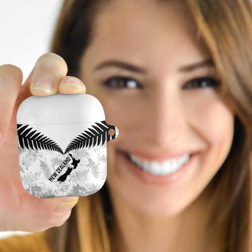 Custom New Zealand Silver Fern Football AirPods Case Go Aotearoa Grunge White - Aussie Hoodie