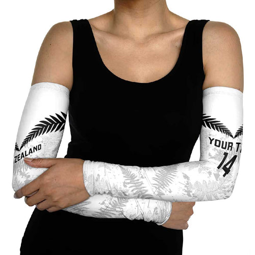 Custom New Zealand Silver Fern Football Arm Sleeves Go Aotearoa Grunge White - Aussie Hoodie
