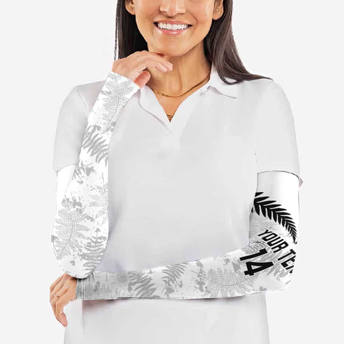 Custom New Zealand Silver Fern Football Arm Sleeves Go Aotearoa Grunge White - Aussie Hoodie