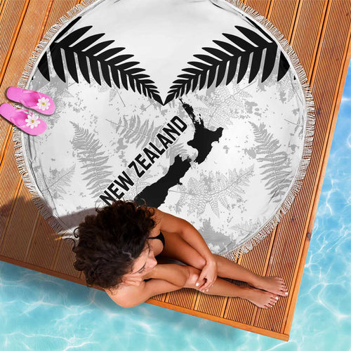 Custom New Zealand Silver Fern Football Beach Blanket Go Aotearoa Grunge White - Aussie Hoodie