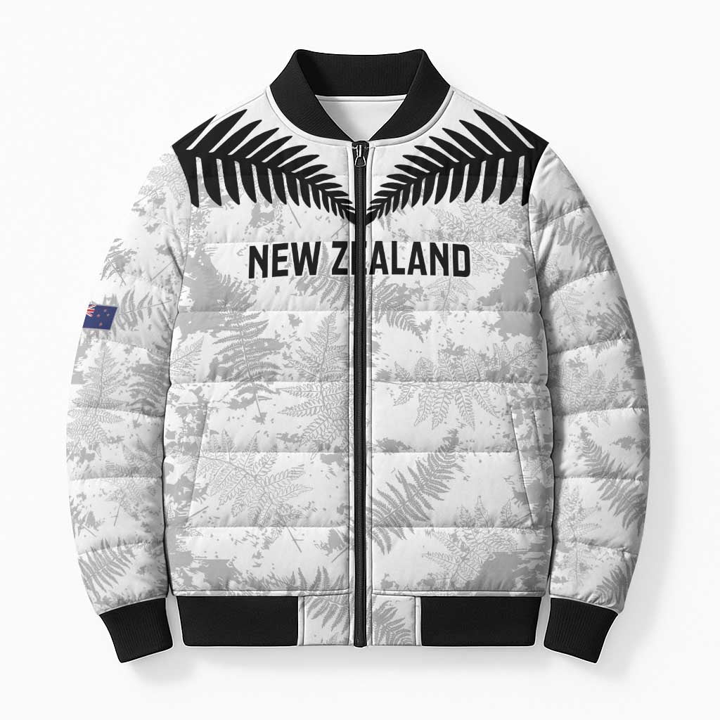 Custom New Zealand Silver Fern Football Bomber Puffer Jacket Go Aotearoa Grunge White - Aussie Hoodie