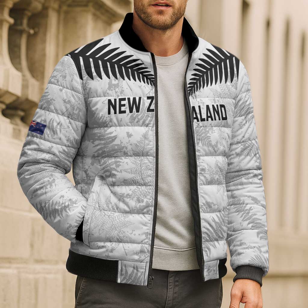 Custom New Zealand Silver Fern Football Bomber Puffer Jacket Go Aotearoa Grunge White - Aussie Hoodie