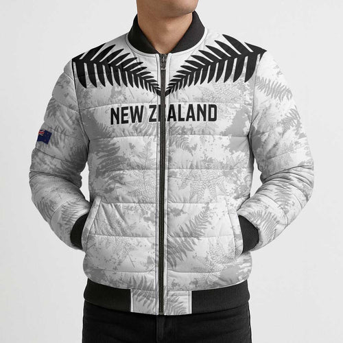 Custom New Zealand Silver Fern Football Bomber Puffer Jacket Go Aotearoa Grunge White - Aussie Hoodie