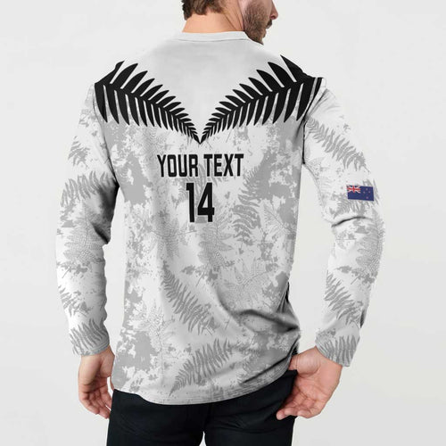 Custom New Zealand Silver Fern Football Button Sweatshirt Go Aotearoa Grunge White - Aussie Hoodie