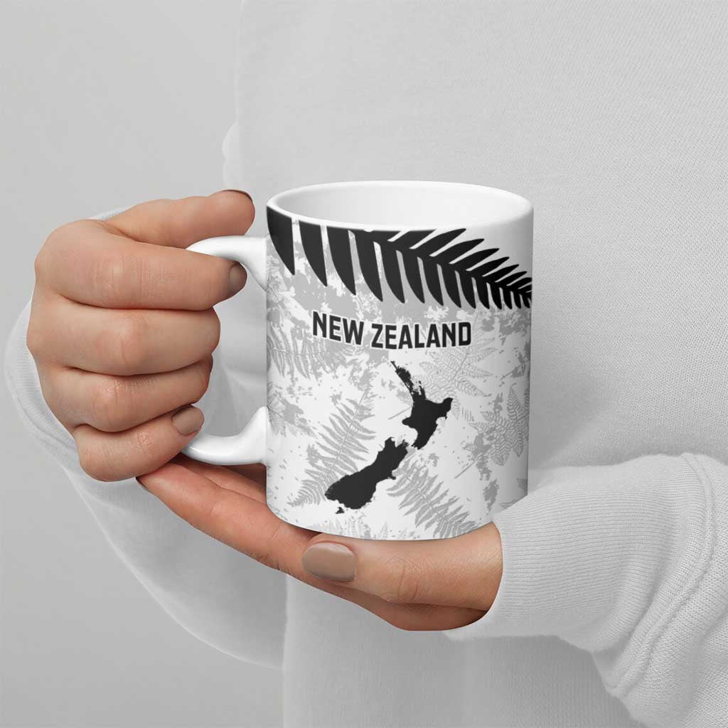 Custom New Zealand Silver Fern Football Ceramic Mug Go Aotearoa Grunge White - Aussie Hoodie