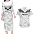 Custom New Zealand Silver Fern Football Couples Matching Long Sleeve Bodycon Dress and Hawaiian Shirt Go Aotearoa Grunge White - Aussie Hoodie