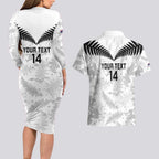 Custom New Zealand Silver Fern Football Couples Matching Long Sleeve Bodycon Dress and Hawaiian Shirt Go Aotearoa Grunge White - Aussie Hoodie