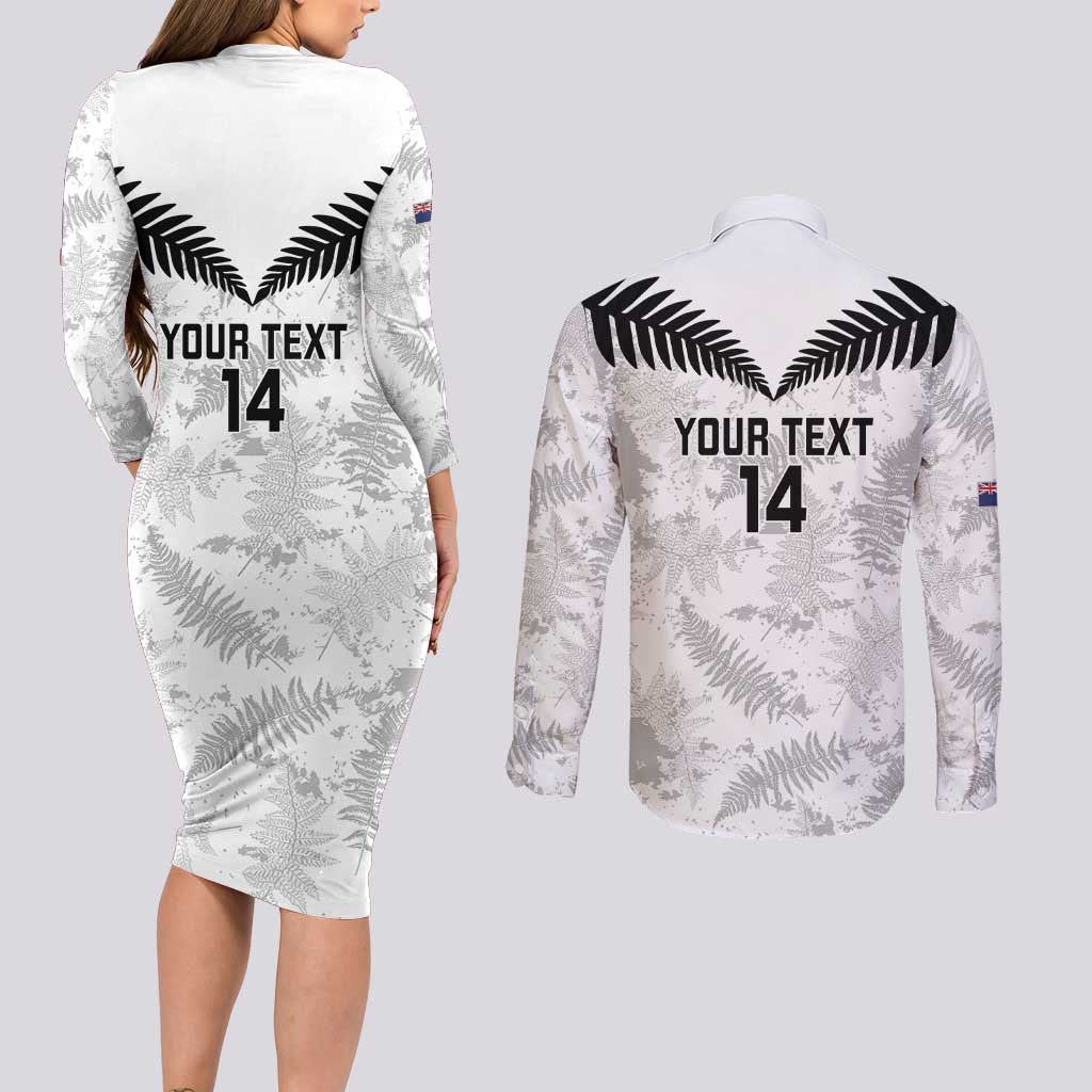 Custom New Zealand Silver Fern Football Couples Matching Long Sleeve Bodycon Dress and Long Sleeve Button Shirt Go Aotearoa Grunge White - Aussie Hoodie