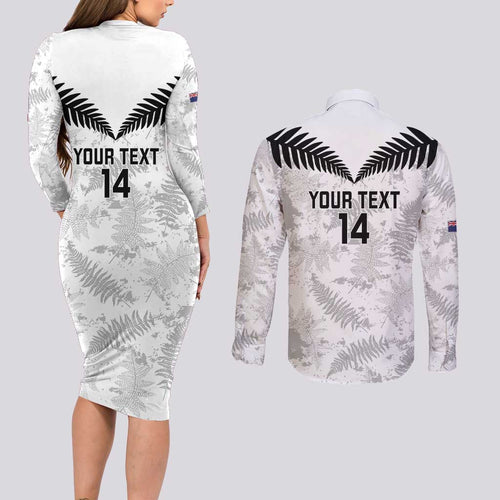 Custom New Zealand Silver Fern Football Couples Matching Long Sleeve Bodycon Dress and Long Sleeve Button Shirt Go Aotearoa Grunge White - Aussie Hoodie