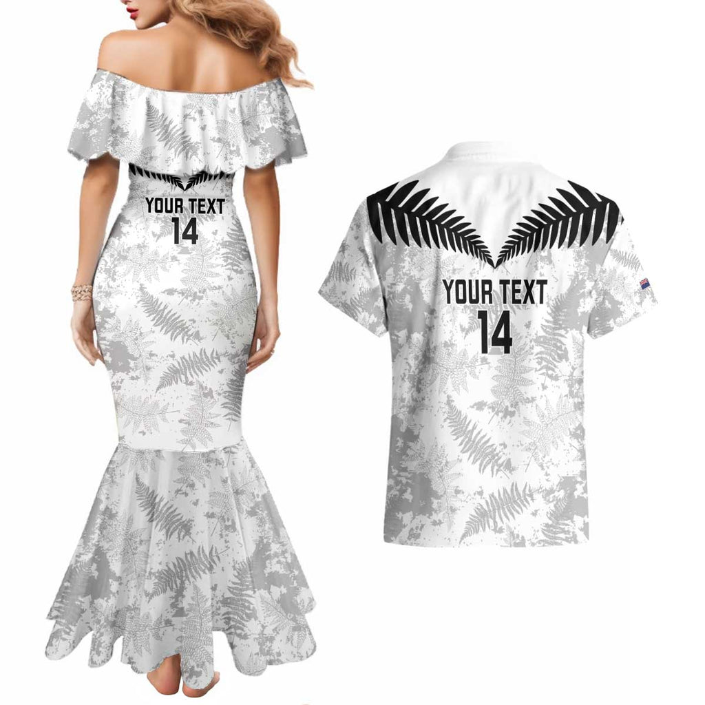 Custom New Zealand Silver Fern Football Couples Matching Mermaid Dress and Hawaiian Shirt Go Aotearoa Grunge White - Aussie Hoodie