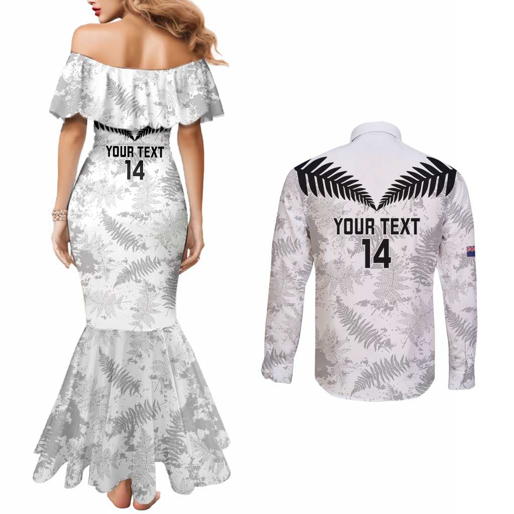 Custom New Zealand Silver Fern Football Couples Matching Mermaid Dress and Long Sleeve Button Shirt Go Aotearoa Grunge White - Aussie Hoodie