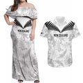 Custom New Zealand Silver Fern Football Couples Matching Off Shoulder Maxi Dress and Hawaiian Shirt Go Aotearoa Grunge White - Aussie Hoodie