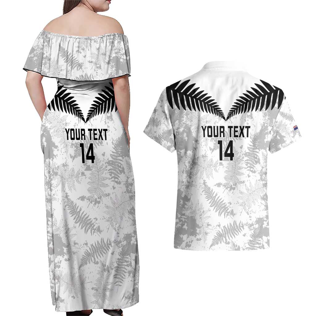 Custom New Zealand Silver Fern Football Couples Matching Off Shoulder Maxi Dress and Hawaiian Shirt Go Aotearoa Grunge White - Aussie Hoodie