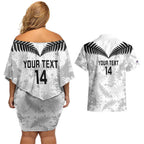 Custom New Zealand Silver Fern Football Couples Matching Off Shoulder Short Dress and Hawaiian Shirt Go Aotearoa Grunge White - Aussie Hoodie