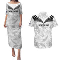 Custom New Zealand Silver Fern Football Couples Matching Puletasi and Hawaiian Shirt Go Aotearoa Grunge White - Aussie Hoodie