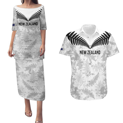 Custom New Zealand Silver Fern Football Couples Matching Puletasi and Hawaiian Shirt Go Aotearoa Grunge White - Aussie Hoodie