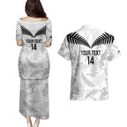 Custom New Zealand Silver Fern Football Couples Matching Puletasi and Hawaiian Shirt Go Aotearoa Grunge White - Aussie Hoodie