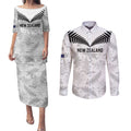 Custom New Zealand Silver Fern Football Couples Matching Puletasi and Long Sleeve Button Shirt Go Aotearoa Grunge White - Aussie Hoodie