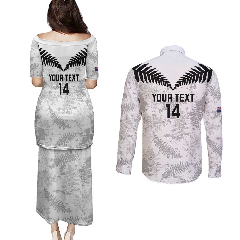 Custom New Zealand Silver Fern Football Couples Matching Puletasi and Long Sleeve Button Shirt Go Aotearoa Grunge White - Aussie Hoodie